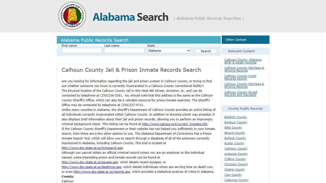 Calhoun County Jail & Prison Inmate Records Search