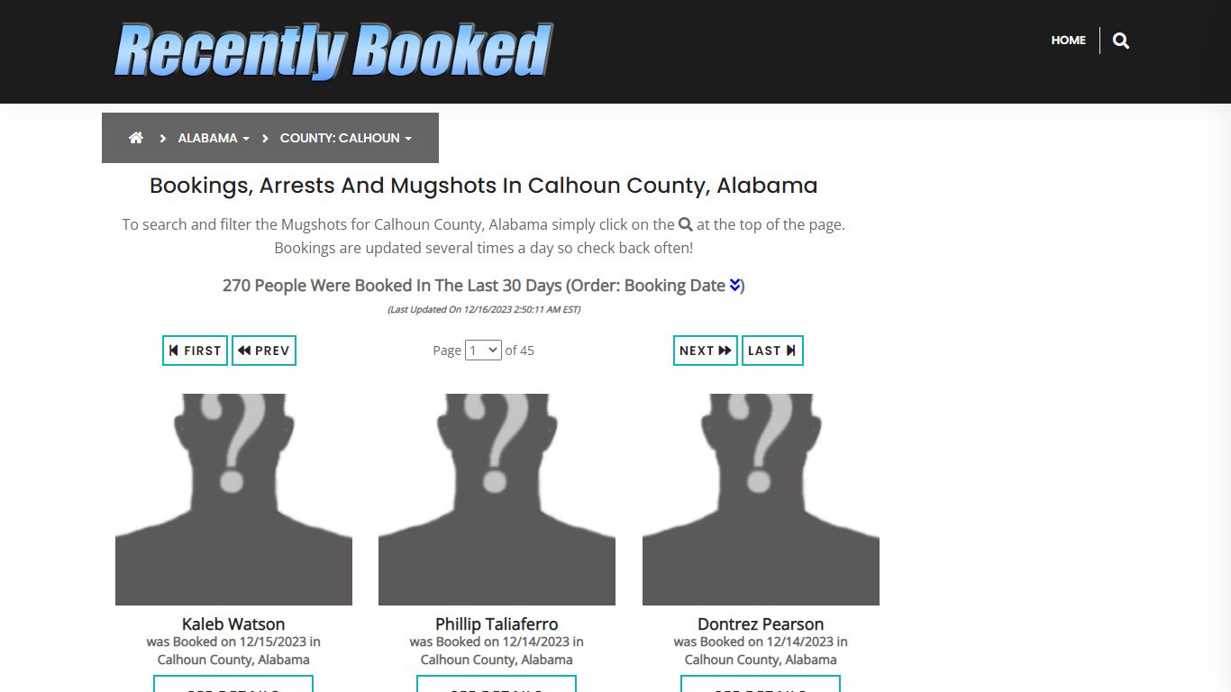 Bookings, Arrests and Mugshots in Calhoun County, Alabama